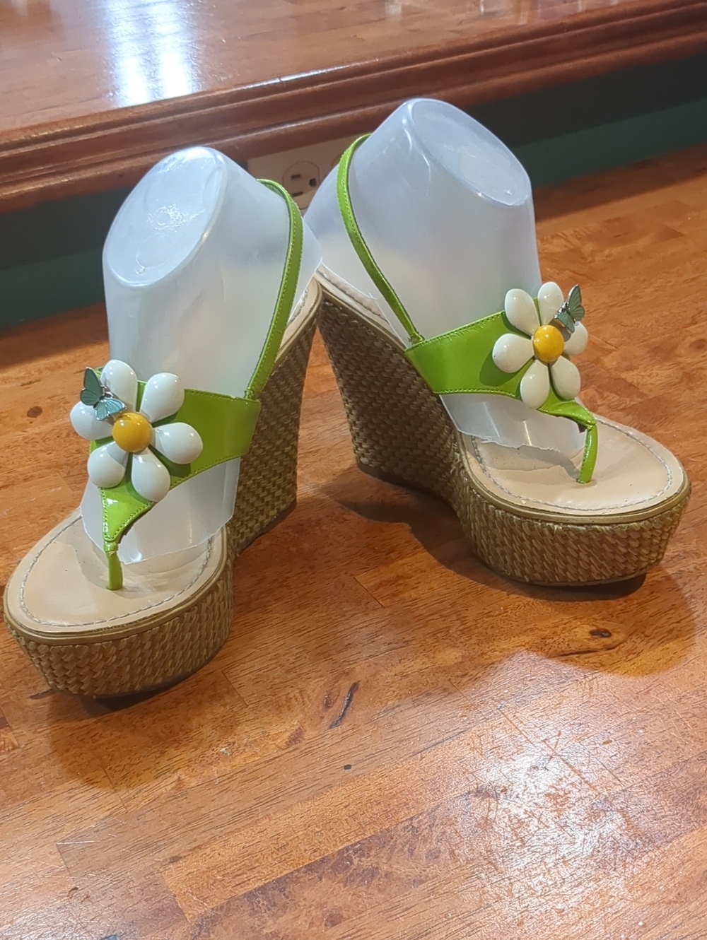 Women’s Lime Green Floral Wedge Sandals
